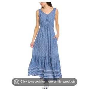 Beach Lunch Lounge Blue Sleeveless Maxi Dress with Border Print Size XL
